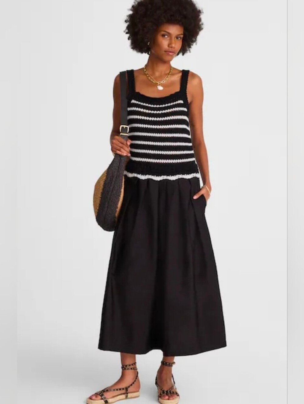 Madewell Poplin Crocheted Knit Midi Size Medium